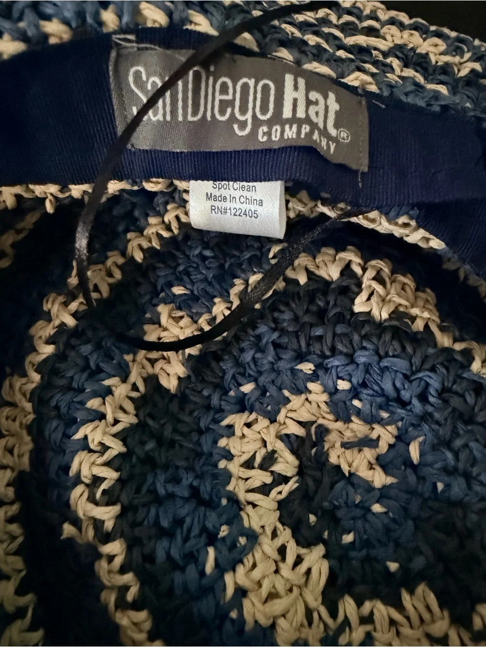 San Diego Hat Company Navy and Cream Crochet Sun Hat